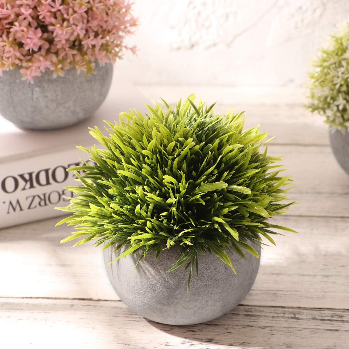 Homemaxs Fake Plants Mini Artificial Plants Potted 4 Pack Topiary Shrubs Plastic Plants for Home Decor -
