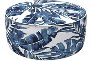 LVTXIII Indoor/Outdoor Inflatable Ottoman, All Weather Round Footrest Stool with Handle, D21”x H9” Portable Fade Resistant Pouf Ottoman for Patio Garden Camping or Home-Palm Blue