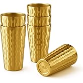 CSTOUTHOM 6 Pack 18.6 oz Stainless Steel Insulated Cup, Wave Pattern Double Wall Vacuum Metal Cup, Reusable Camping Cups Unbreakable Indoor Outdoor for Party, Home, Office, BBQ, Gold