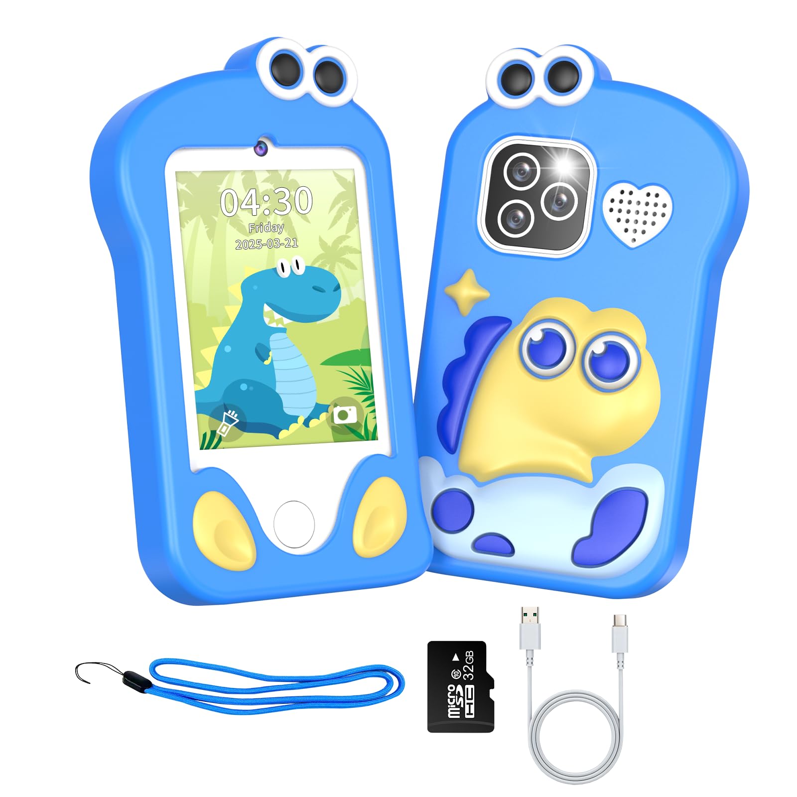 Tosaju Kids Phone for Boys Learning Toys Smart Phone 2.8 Inch Touchscreen Kids Camera With 32GB SD Card Christmas Birthday Gifts for 3 4 5 6 7 8 9 years old Kids Blue