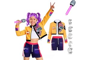 ZGHQHCDRH 9Pcs Girls Pop Singer Costume Halloween Costume Cosplay Outfits with Accessories for Kids