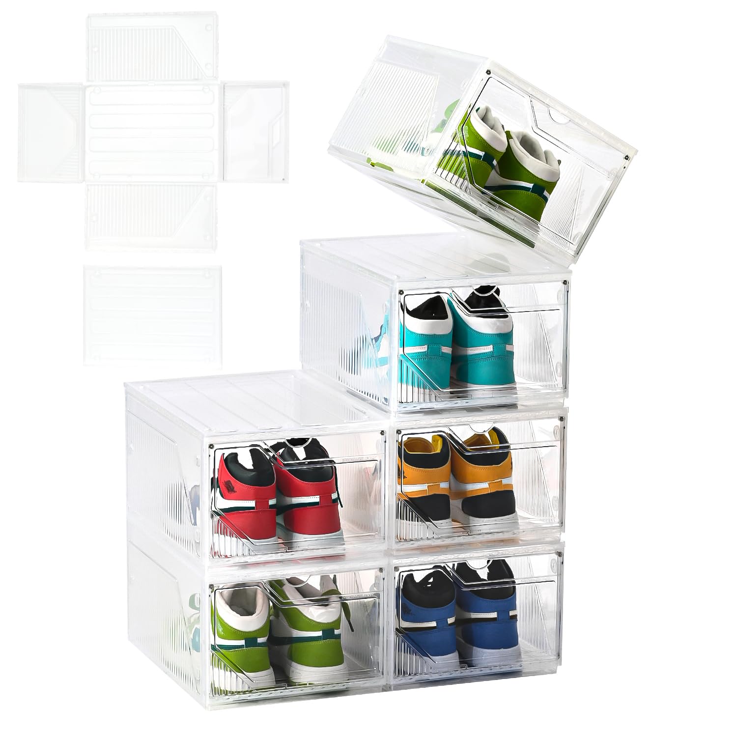 Photo 1 of Foldable XX-Large Shoe Organizer,6 Pack Shoe Storage Organizer Easy to Assemble,Shoe Box Clear Plastic Stackable,Drop Front Shoe Box with magnetic Door, Containers For Sneaker,Fit up to US Size 15