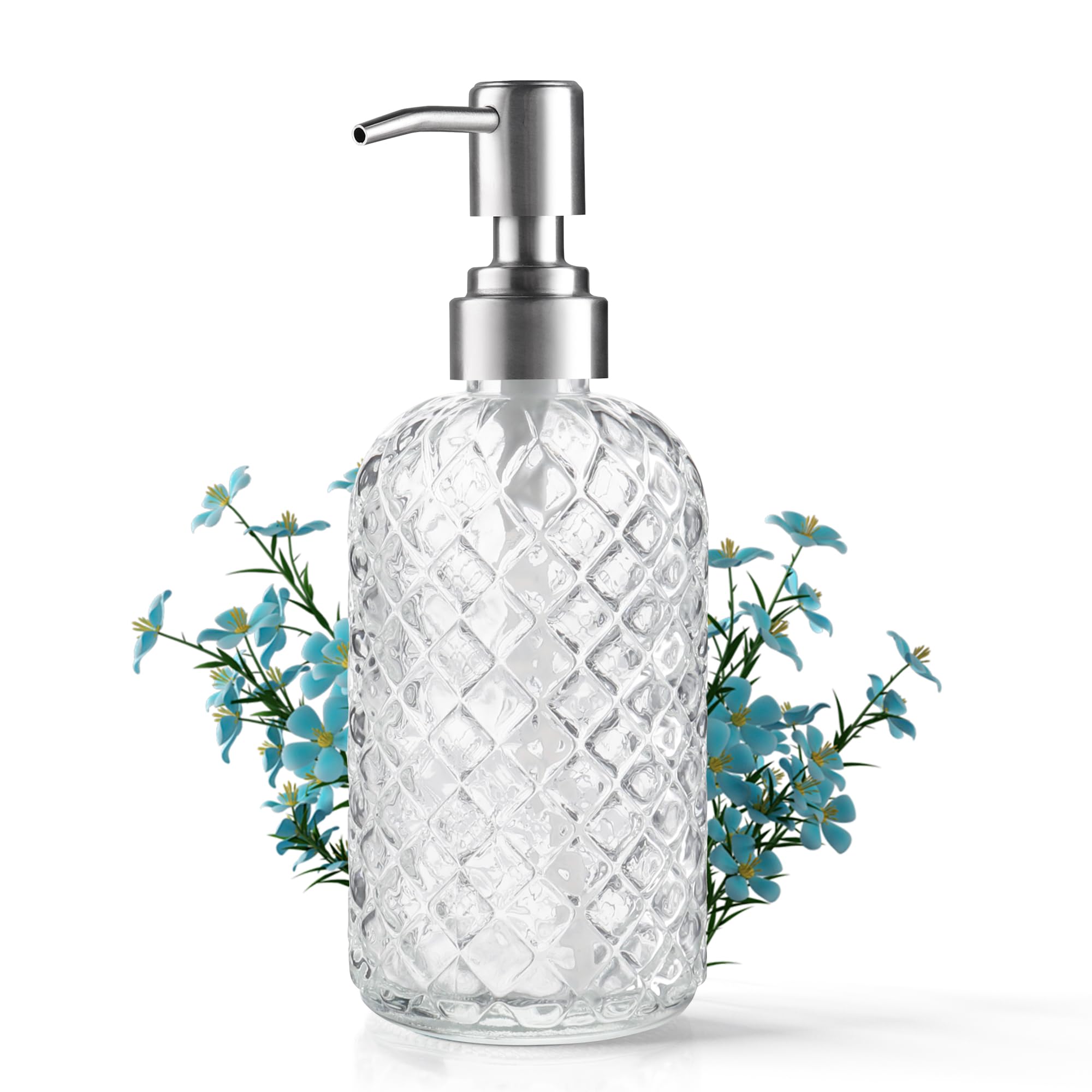 Photo 1 of *MISSING PUMP/BASE ONLY**
14 Oz Refillable Glass Soap Dispenser with Rust Proof Stainless Steel Pump, for Dispense Hand soap, Body wash, Lotion
