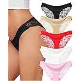 Justgoo Womens Sexy Thongs Lace Panties Underwear Low Rise Plus Size Underpants Pack of 5