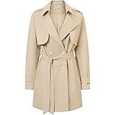luvamia Trench Coat Women Mid Length Classic Double Breasted Lapel Business Casual Fall Jacket Coats Outerwear with Belt
