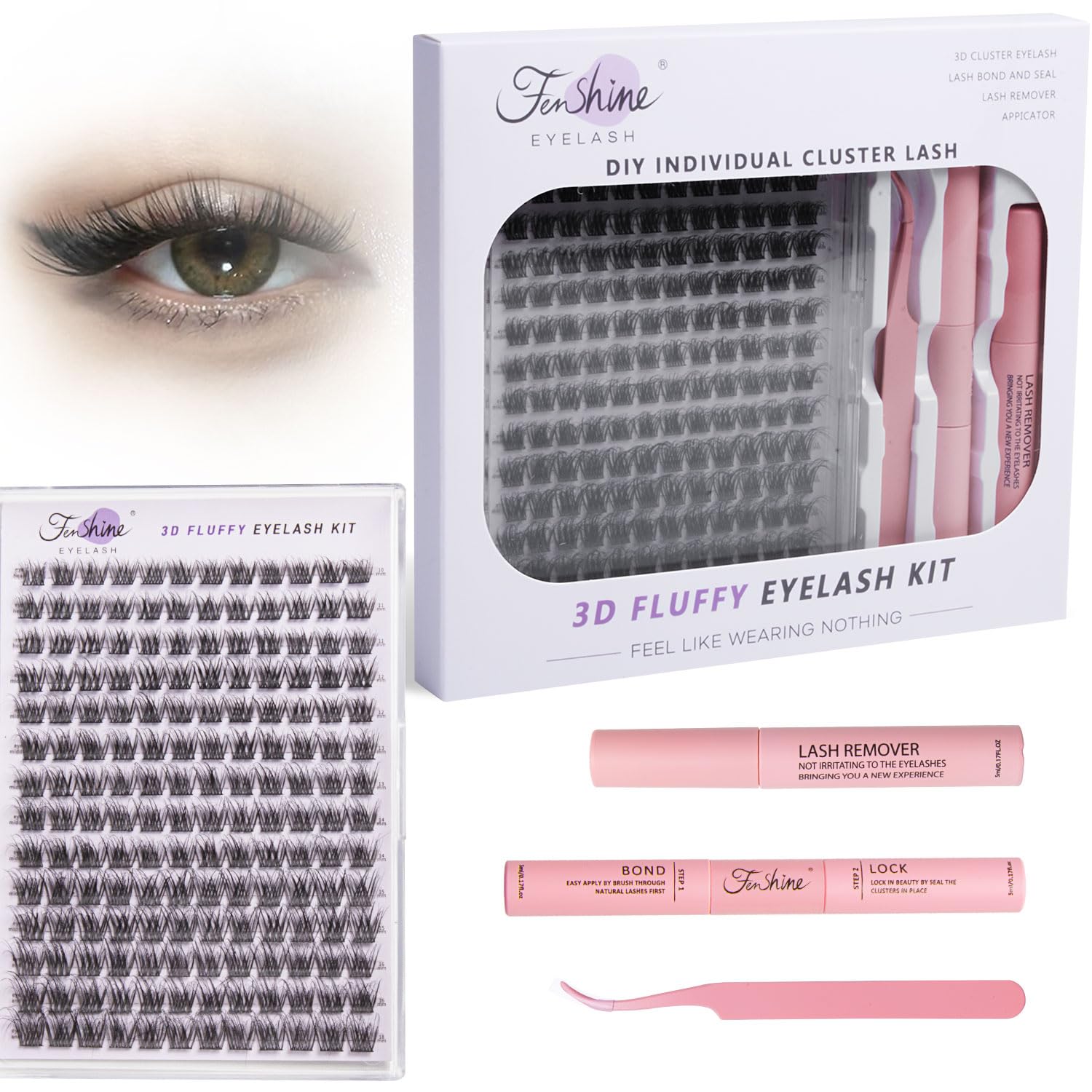 Fenshine Cluster Lashes Individual Lashes Wide Stem C/D Curl 9-15mm Length DIY Eyelash Extension Individual Soft False Lashes for Personal Use at Home (White Box, W-7(10-18mm)168pcs)