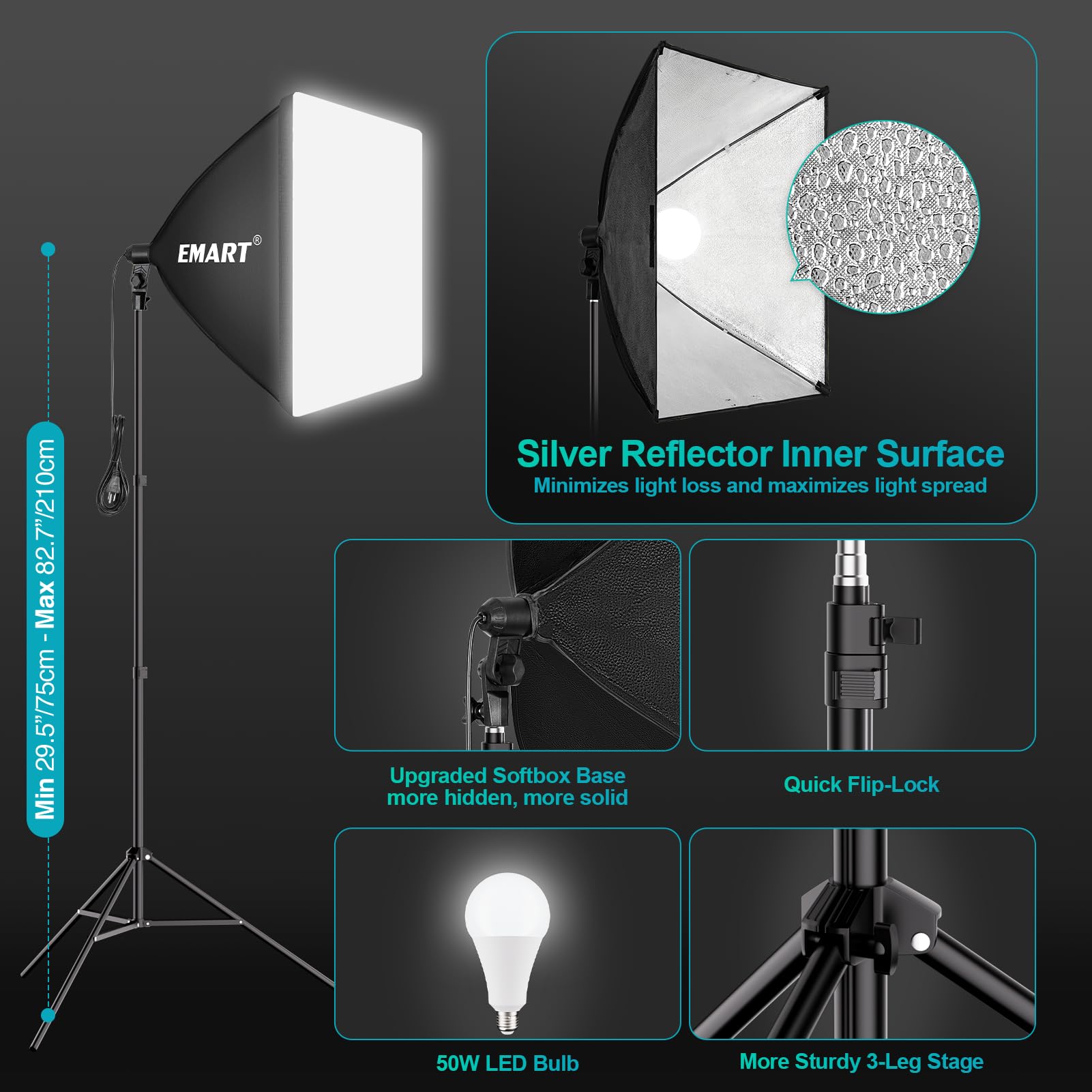 EMART 8.5 x 10 ft Backdrop Support System, Professional Photography Lighting Kit with 50W LED Blub, 6 * 9ft Backdrop *3, Reflector,Umbrellas&Softbox Lighting Kit for Studio, Portrait, Video Shooting