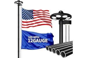 MXQMKL 20FT Heavy Duty Solar Flag Pole Kit,12 Gauge Flag Pole for Outside House Thick Aluminum Flagpole with 136 LED Light & 3x5 American Flag for Outside Ip67 Waterproof,Black