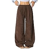 Unilexi Womens Wide-Leg Corduroy Pants with Drawstring Elastic Waist Casual Palazzo Pants Loose Fit