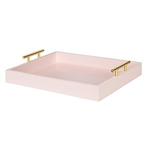 Kate and Laurel Lipton Decorative Wood Tray with Metal Handles, 16.5x12.25, Pink
