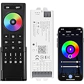 XXK WB5 WiFi PWM 12V/24V LED Controller with RC03RFB RF Remote Control 4-Zone Group, RGB RGBW RGBCCT Strip Lights Controller Kit Compatible with Alexa Google Home Smart Life Tuya APP Control