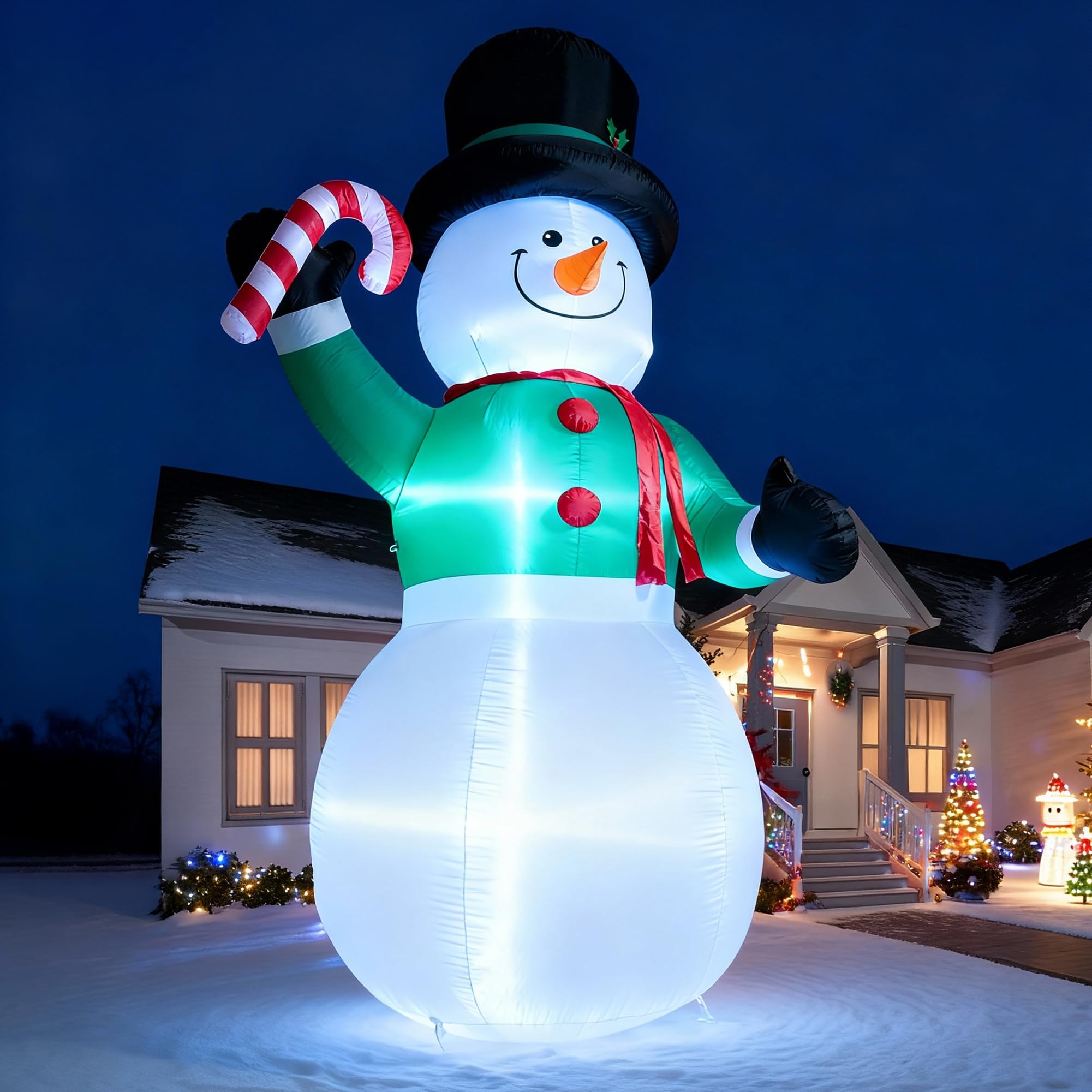 Photo 1 of 15 FT Christmas Inflatables Snowman Outdoor Decorations, Blow Up Snowman with Candy Cane Yard Decor for Garden Lawn Xmas Party