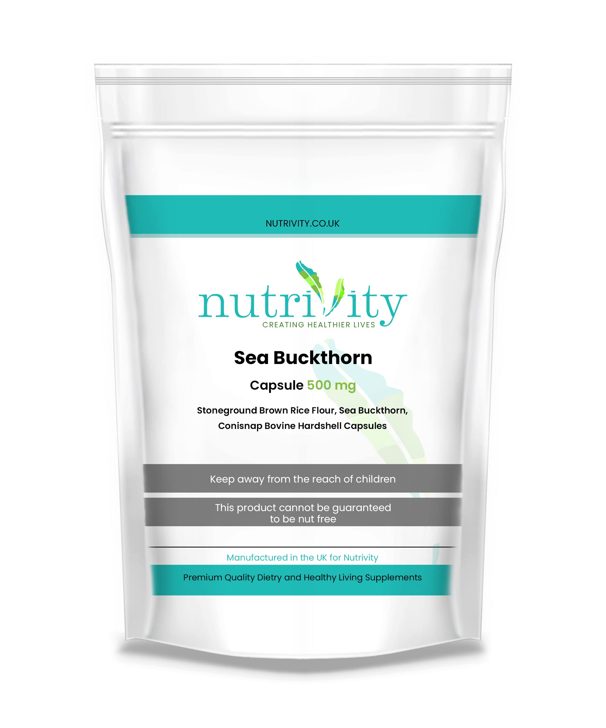Sea Buckthorn 500mg Capsules Natural Beauty Skin+ Vitamin E by Nutrivity (120)