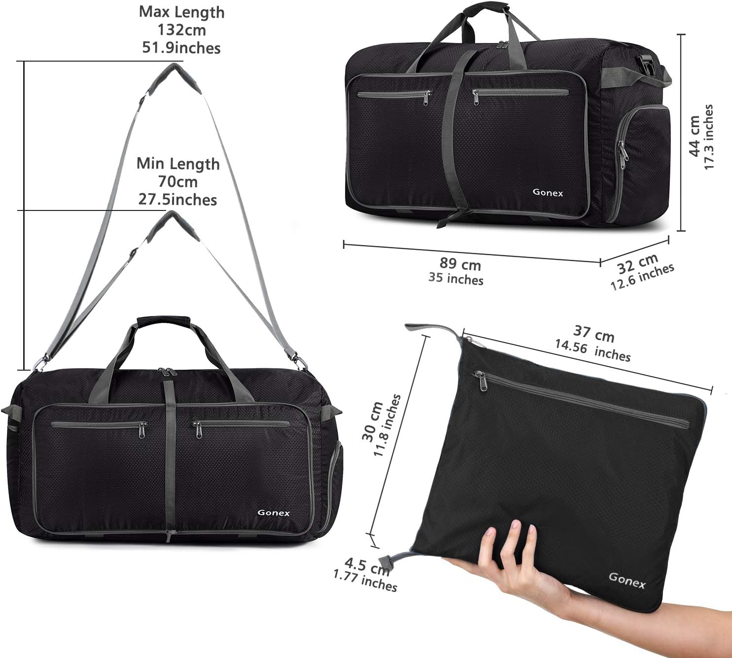 Gonex 150L Large Foldable Travel Duffle Bag with Shoes Compartment - Image 3