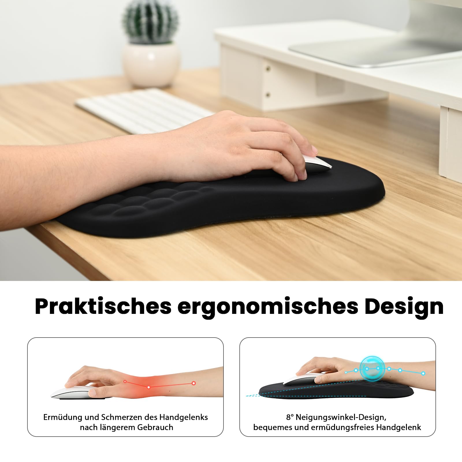 EooCoo Ergonomisches Mauspad, Mousepad mit Handauflage & Massage-Noppen, Gaming Memory-Schaum Mausmatte mit Rutschfester PU-Basis, für Schmerzlinderung, für Alle Maus Laptop, PC (300x200 mm) 3