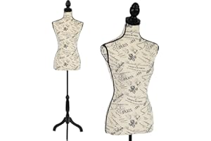 HCY Female Mannequins Torso Dress Form for Display Manikin Body Mannequin Stand 60 inches -67 inches Height Adjustable for Sewing Wooden Tripod Base, Foam Body（Letter Printing）, H170-CM