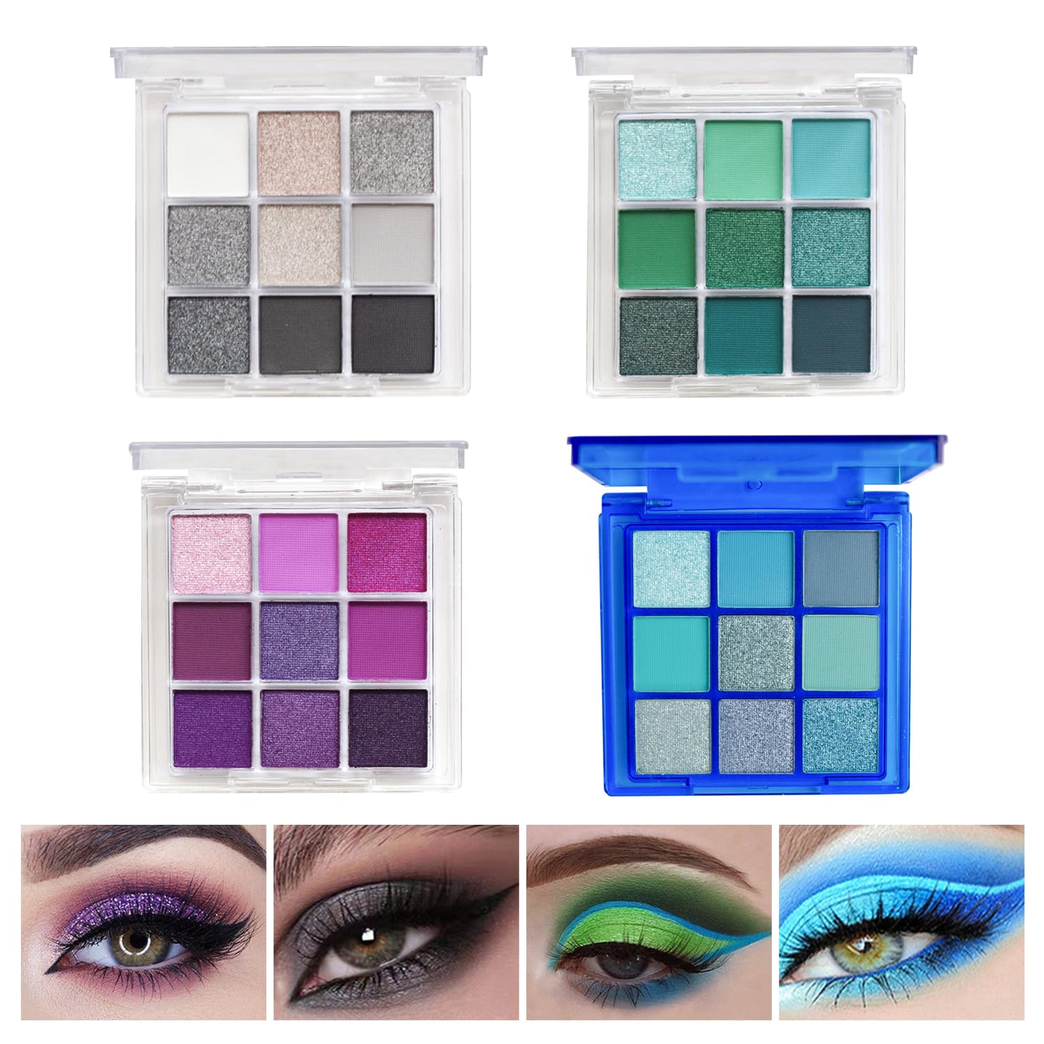 4 Pcs Eyeshadow Palette Set, 36 Colours Eye Makeup Kit Black Green Purple Blue Eyeshadow Shades Waterproof Long Lasting Shimmer Matte Eyeshadow Make Up Palettes Eye Shadow Pallets for Women Girls