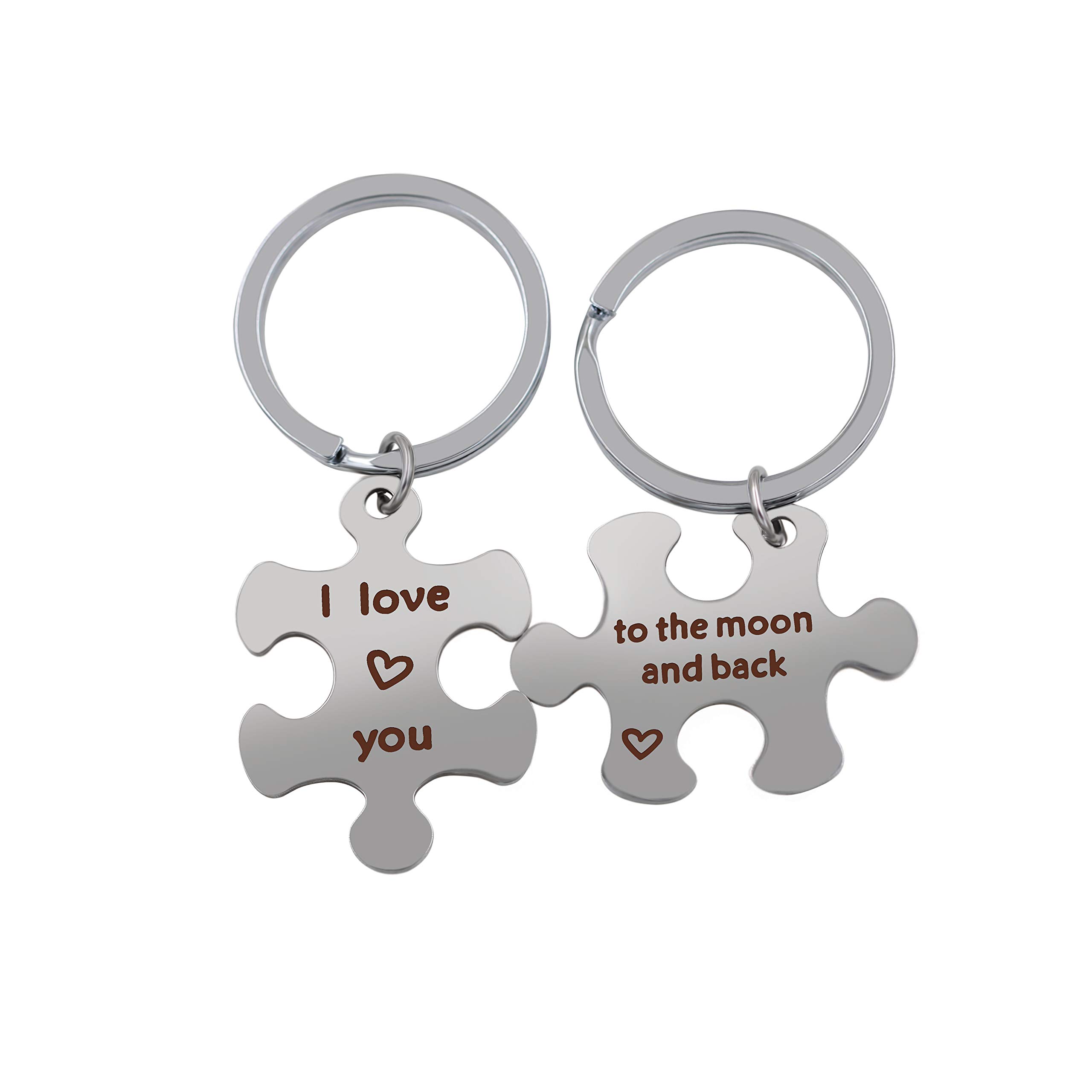 I Love You to the Moon and Back Keychains, Valentines Gifts for Boyfriend and Girlfriend, Couples Puzzle Matching Keyring