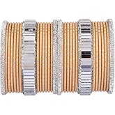 Efulgenz CZ Crystal Indian Wedding Bridal Bangles Set Metal Bangles Rhinestone Bangle Bracelet Jewelry for Women (34 Pcs)