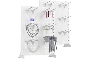 TORACK Pegboard Display Stand for Craft Shows & Fairs, 12 x 16 in Metal Tabletop Pegboard Display with Hooks for Christmas Fair Event(White, Pack of 2)
