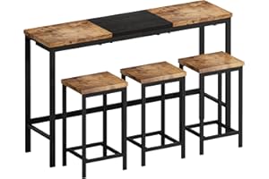 NTYUNRR Bar Table and Chairs Set, Long Bar Table with 3 Stools, Kitchen Dining Table Set Pub Table Sofa Desk with Chairs, Hanging Stool Design, for Living Room, Hallway, Natural+Black