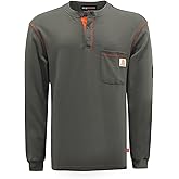 BOCOMAL FR Shirts Flame Resistant Henley Shirt NFPA2112/CAT2 7oz Men's Long Sleeve Fire Retardant Clothing