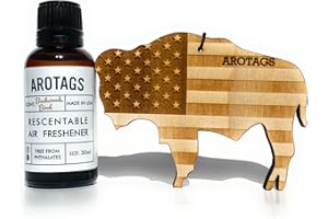 Arotags Wyoming Patriot Wooden Car Air Freshener - Long Lasting Backwoods Birch Scent Diffuses for 365+ Days - Includes Hanging Mirror Diffuser and Fragrance Oil - 100% American Made