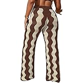 ZAFUL Women's Beach Cover Up Pants Hollow Out Plus Size Drawstring Elastic High Waist Swimsuit Cover Up Beach Long Pants