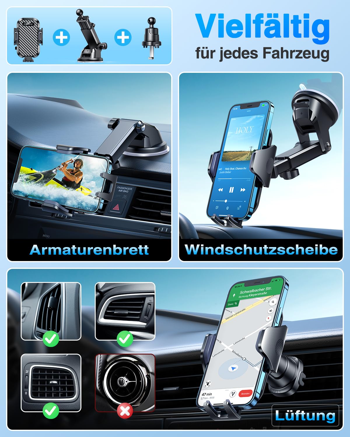 VANMASS 2026【Militär-Klasse】Handyhalterung Auto Upgrade【Stärkste Saugnapf & Lüftungshaken】4 in 1 Handy Halterung Auto 360° Drehbar Handyhalter Auto Armaturenbrett Scheibe Wand für iPhone Samsung usw 3