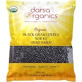 Darsa Organics Urad Dal Whole 2lb - Organic Dried Lentils - USDA Certified Black Lentils, Non-GMO, Gluten Free, Kosher - Protein and Fiber Rich Black Gram Dal for Curry, Salad, &amp; Soup