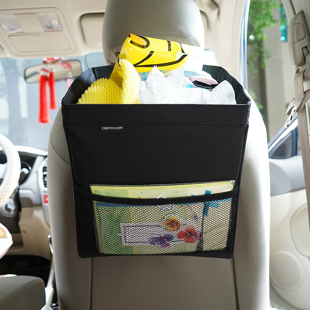 DBPOWER Waterproof Portable Car Trash Can with Side Pockets, Leakproof Drive Garbage Bin With Inner Heat Preservation Bag