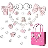 Fabric Bow Charms for Rubbet Totes Women, Pearl Chains, Accessories Charms Compatible with Bogg Bag, Insert for Beach Bags