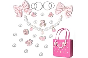 SANUIU Fabric Bow Charms for Rubbet Totes Women, Pearl Chains, Accessories Charms Compatible with Bogg Bag, Insert for Beach Bags
