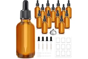 14 Pack 1oz Tincture Bottles with Dropper, Amber Glass Dropper Bottle Leakproof with Stainless Steel Funnel, Pipettes & Label