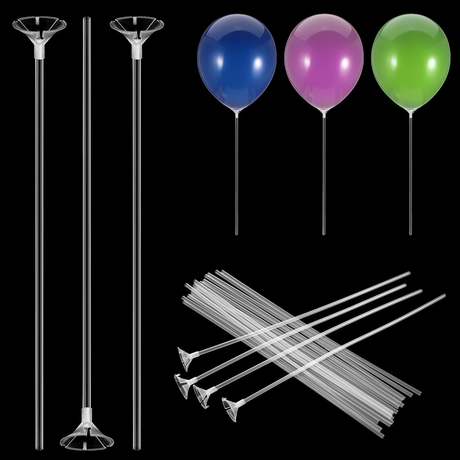 Photo 1 of 20 Pcs Clear Balloon Sticks, Plastic Long Balloon Holder Sticks with Bases for Tying Balloons Arch Anniversary, Birthday, Parties, Graduation, Wedding Decorations