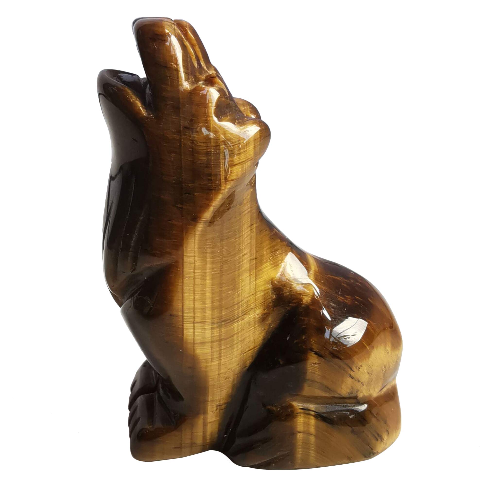 Lovionus89 Natural Tiger's Eye Wolf Crystal Figurine, Hand Carved Stone Animal Statues for Home Decor 2.5 Inches