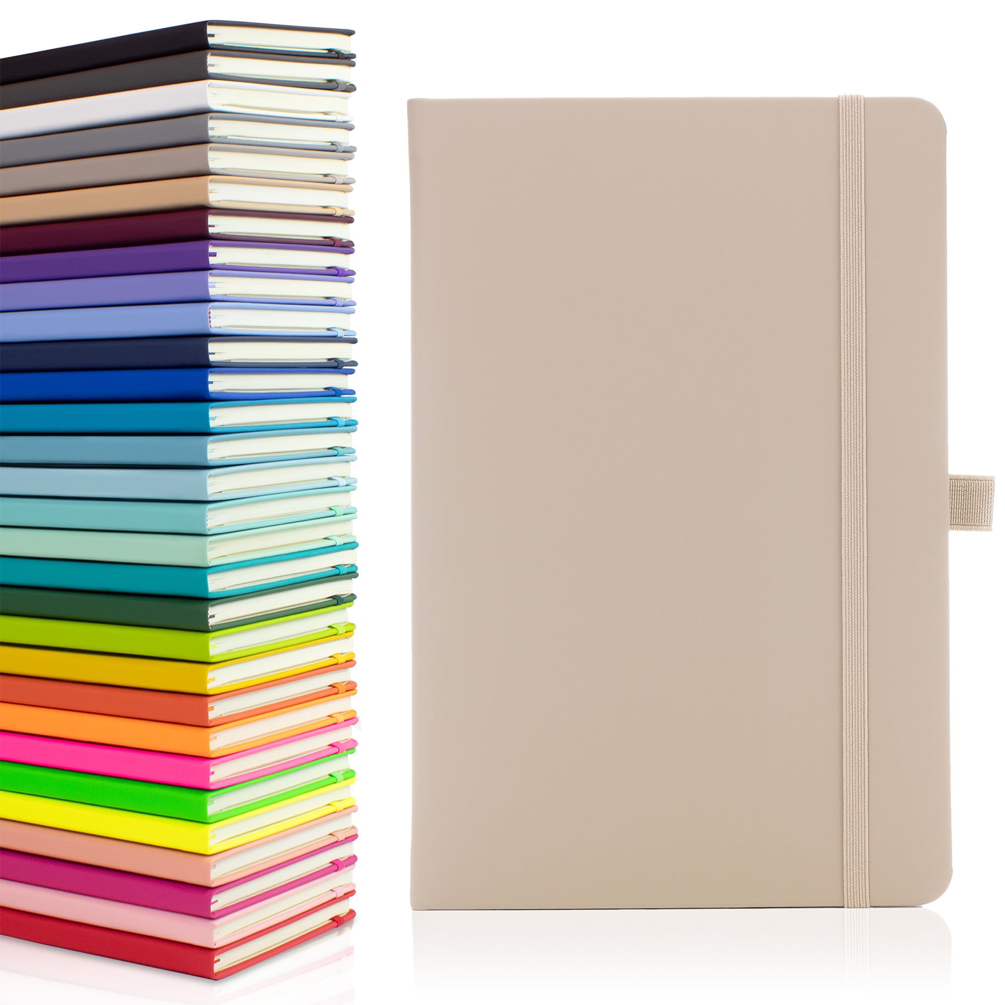 Notes London Eco A5 Notebook with Lined Pages, Pen Loop, Ribbon, Date Marks and Paper Pocket, Medium Hardback Journal, Note, sustainably sourced paper (Pastel Mushroom) — image 1