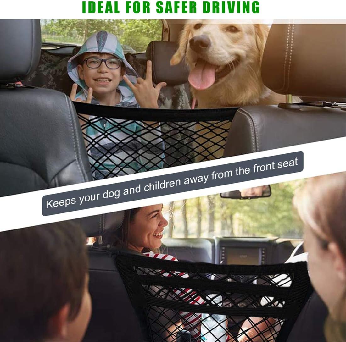 TIANFAN Car Dog Barrier, 3 Layers Pet Barrier Dog Net for Car, SUV Between Seats, Auto Safety Mesh Organizer Baby Stretchable Storage Bag, Safety Car Divider for Children and Pets : Pet Supplies