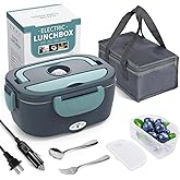 Herrfilk Electric Lunch Box Food Heater, 3 in 1 Ultra Quick Heated Lunch Boxes for Adults, 12V/24V/110V Portable Food Warmer for Car/Truck/Office With Fork Spoon and Insulated Carry Bag
