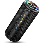 Portable Bluetooth Speaker, Bluetooth 5.4 Wireless Speaker with 20W HD Loud Stereo Sound, 15H Playtime, IP7 Waterproof, LED Lights, TWS Pairing, Built-in Mic, for Outdoor, Home, Party, Beach, Gift