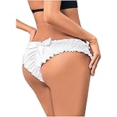 Milumia Women Satin Panty Bow Knot Frill Trim Ruched Cheeky Underwear Low Waist Bikini Briefs