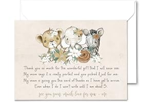 Flora Safari Baby Shower Thank You Cards with Envelopes (25 Pack) Preprinted Message from Baby Girls with Customizable Space 