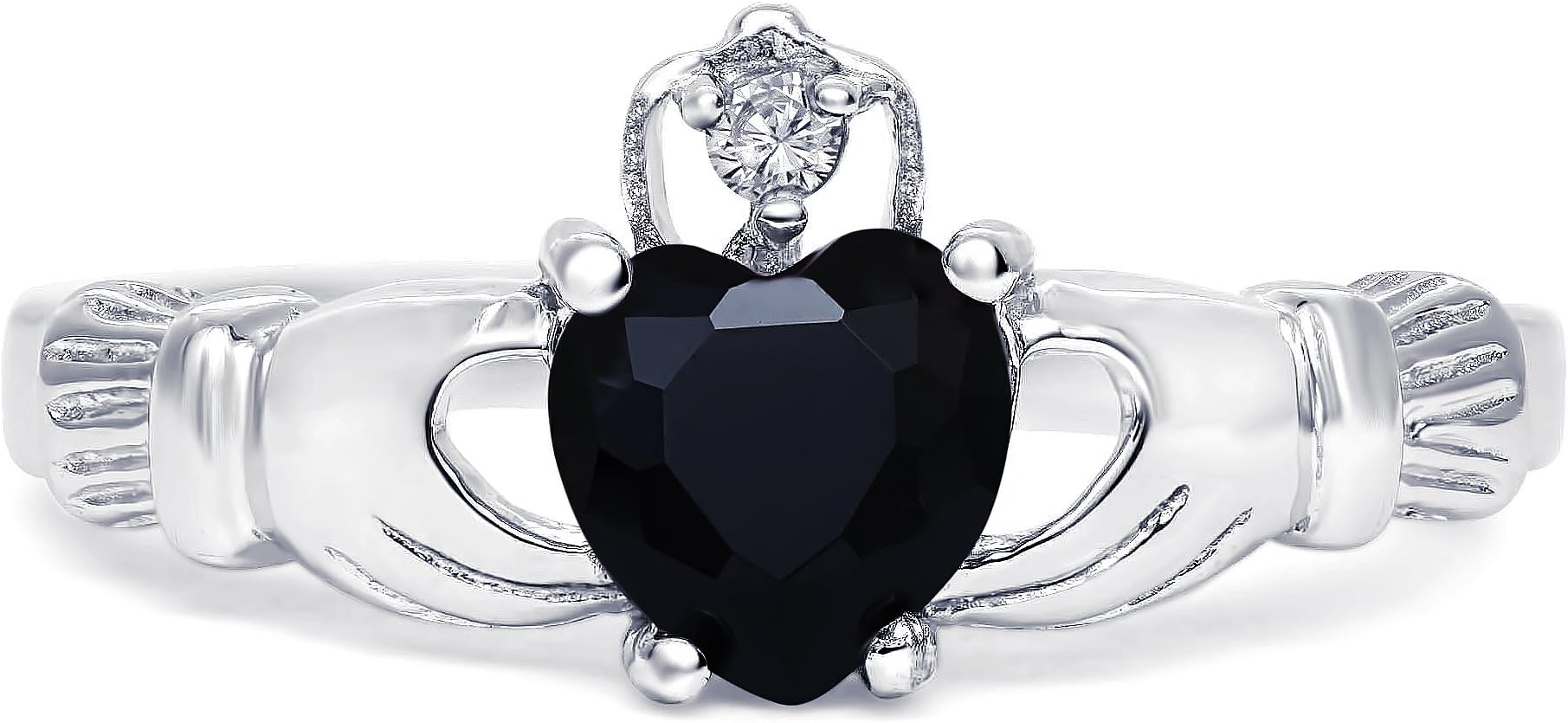 Sterling Silver Simulated Black Onyx Claddagh Ring, 8mm