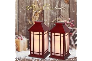 WONDER GARDEN Christmas Lanterns Decorative,2pcs Red Lanterns Decorative Outdoor,Decorative Candle Lanterns Flameless Hanging Lights