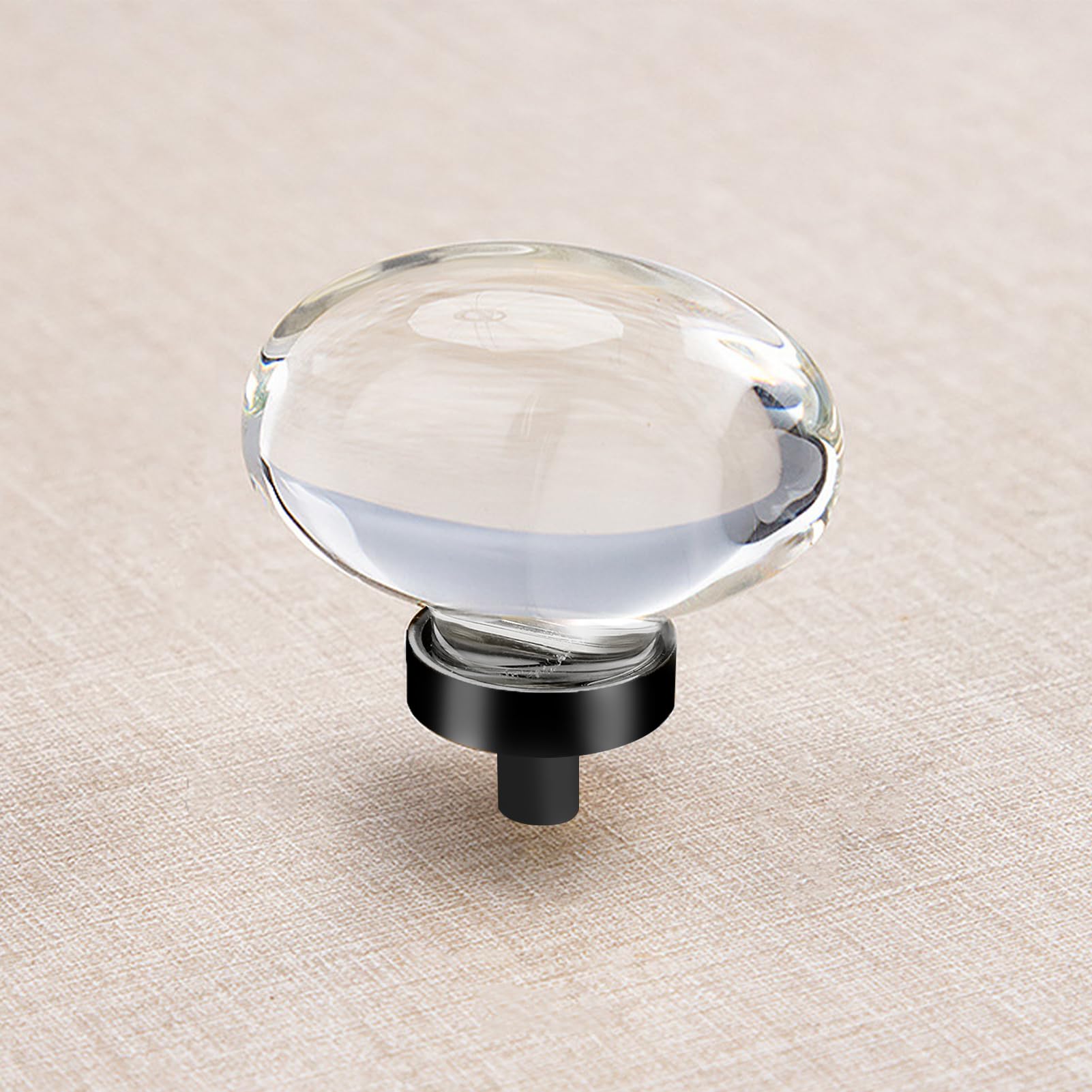 Photo 1 of CLCTK 4 Pack Glass Cabinet Knobs and Pulls, Oval Crystal Knobs for Dresser Drawers, Matte Black Kitchen Cabinet Knobs Egg Shape