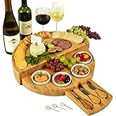 Picnic at Ascot Deluxe Bamboo Cheese/Charcuterie Board with Accessories & Cheese Markers - Innovative Patented Design - Quality Assured in The USA