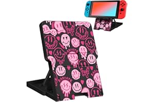 Lotadilo Switch Stand for Nintendo Switch/OLED - Cute Holder for Women Girls Boys Kids Teens Cartoon Design Cool Phone Stand Adjustable Portable Foldable Switch Accessories, Black Face