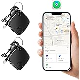 Smart Bluetooth Tracker 2-Pack – Key Finder & Luggage Locator, Compatible with iOS Devices, Anti-Lost Item Tracker for Keys, Wallet, Backpack & Travel Bags (Black)
