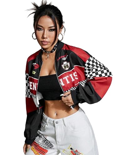 Amazon.com: Verdusa Women's Graphic Motorcycle Racing Bomber