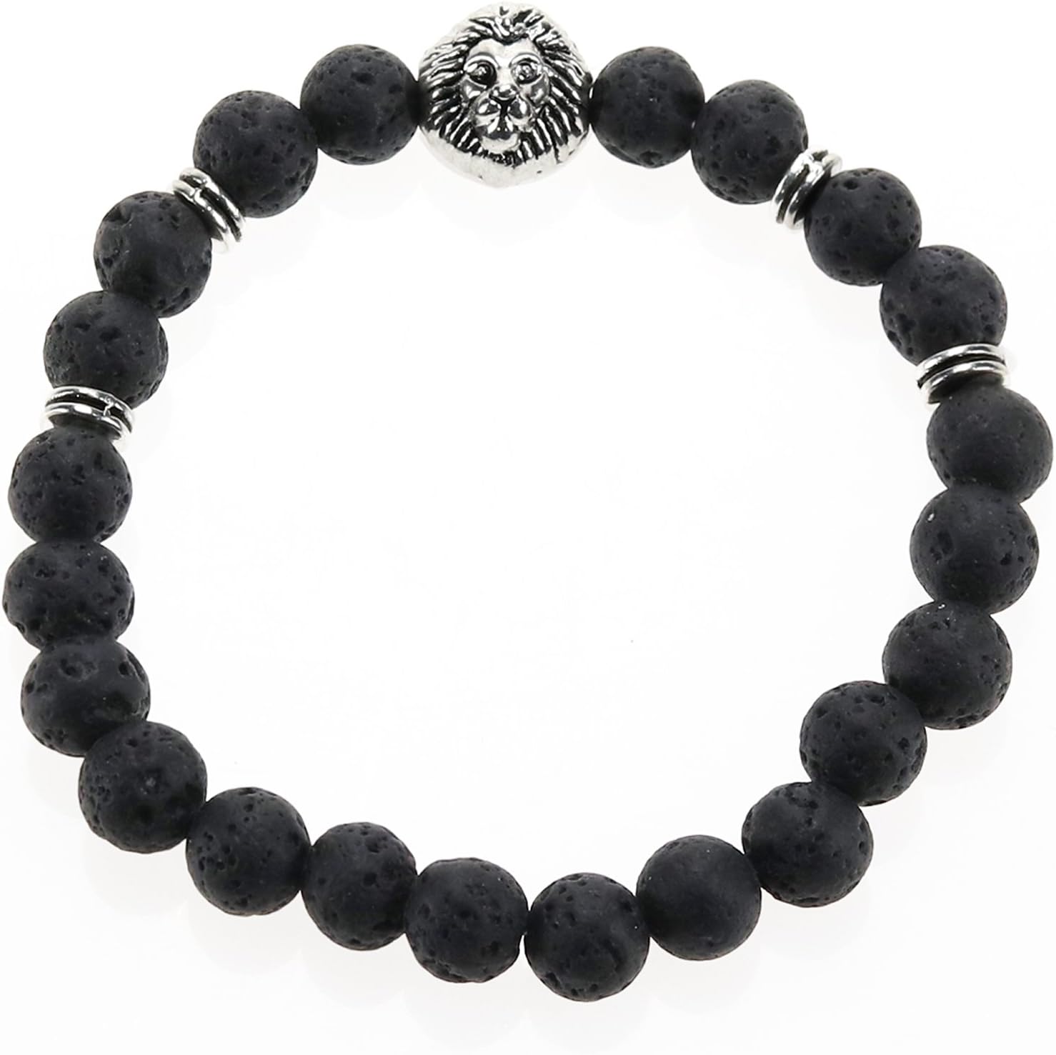 Howlite Bracelet Lava Stone Diffuser Bracelet Couples Bracelet Aromatherapy Bracelet for Essential Oil / Calm Lava Stone Diffuser Bracelet / Aromatherapy Jewelry Fragrance Diffuser (Lion-Silvery)
